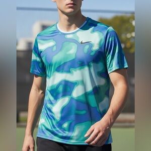 Nike men’s tennis Court Dri Fit Advantage Crew Shirt FQ2108-474 blue green small